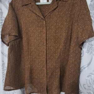 Emma James Woman Liz Claiborne Brown Pattern Blouse Size 16W